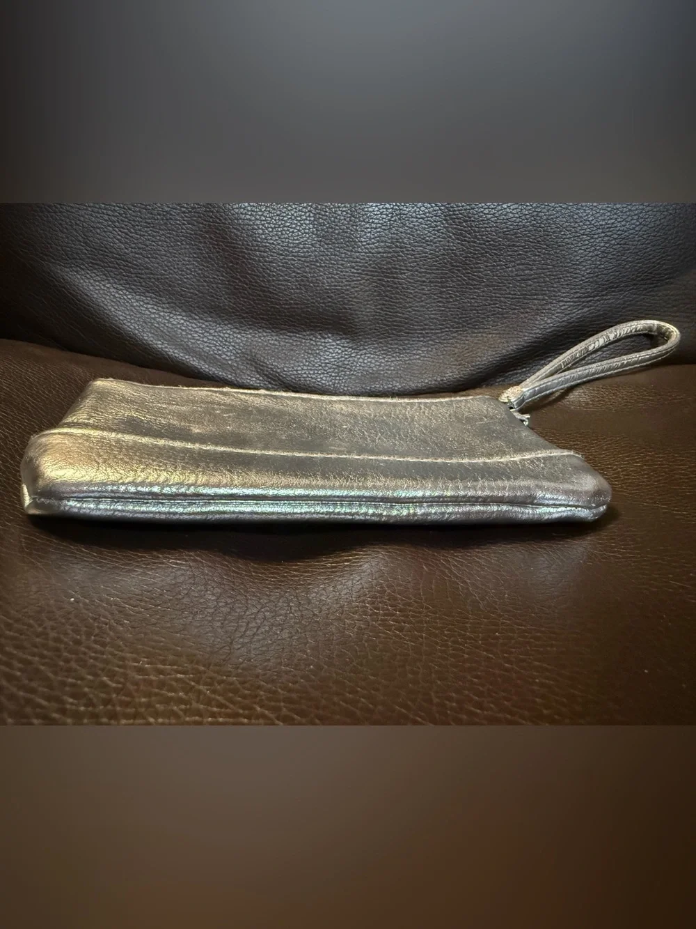 Adrienne Vittadini Metallic Silver Wristlet Clutch